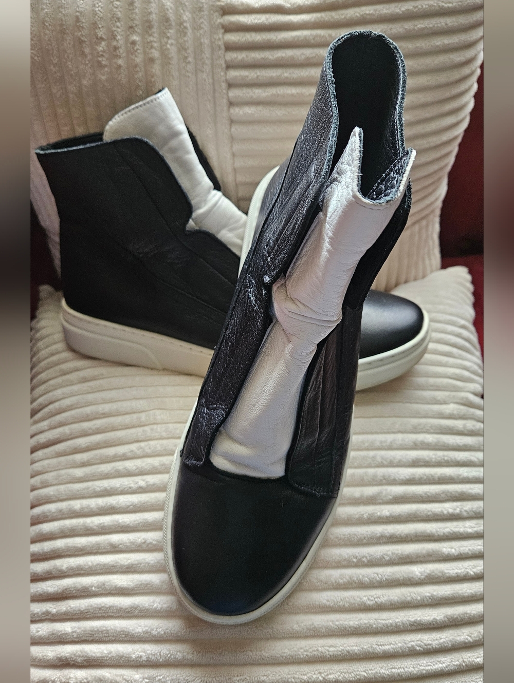 For Mens High-Top Slip-On Sneakers in Black and White